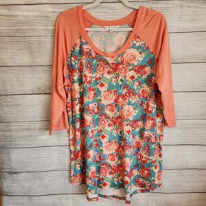 DownEast Xl Pink Floral Cottagecore Y2K Long Sleeve T-shirt